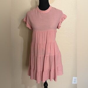 Pink Ruffle Sleeve Tiered Dress